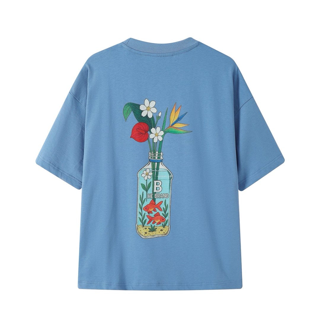 Blue printed cropped t-shit