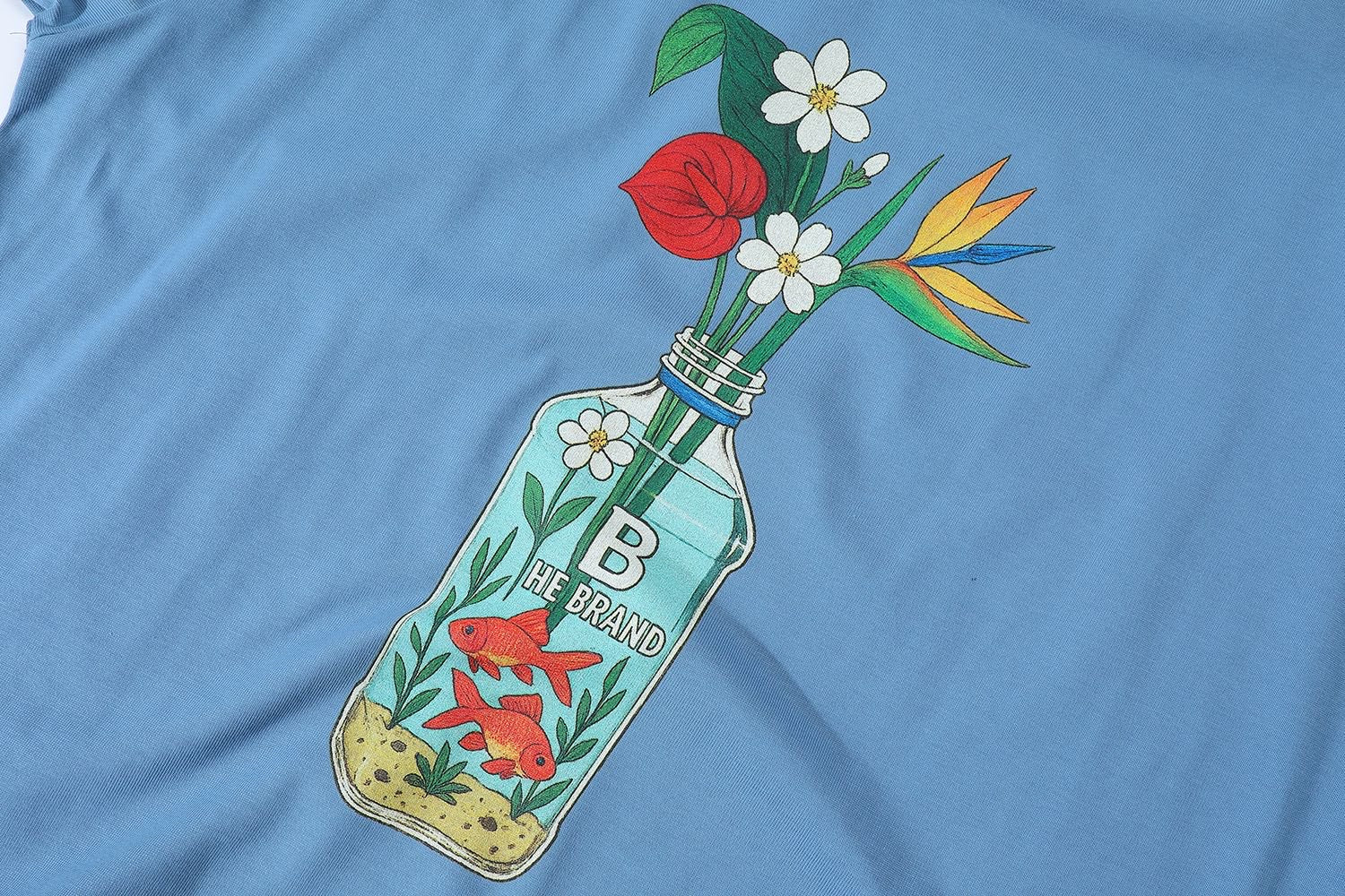 Blue printed cropped t-shit