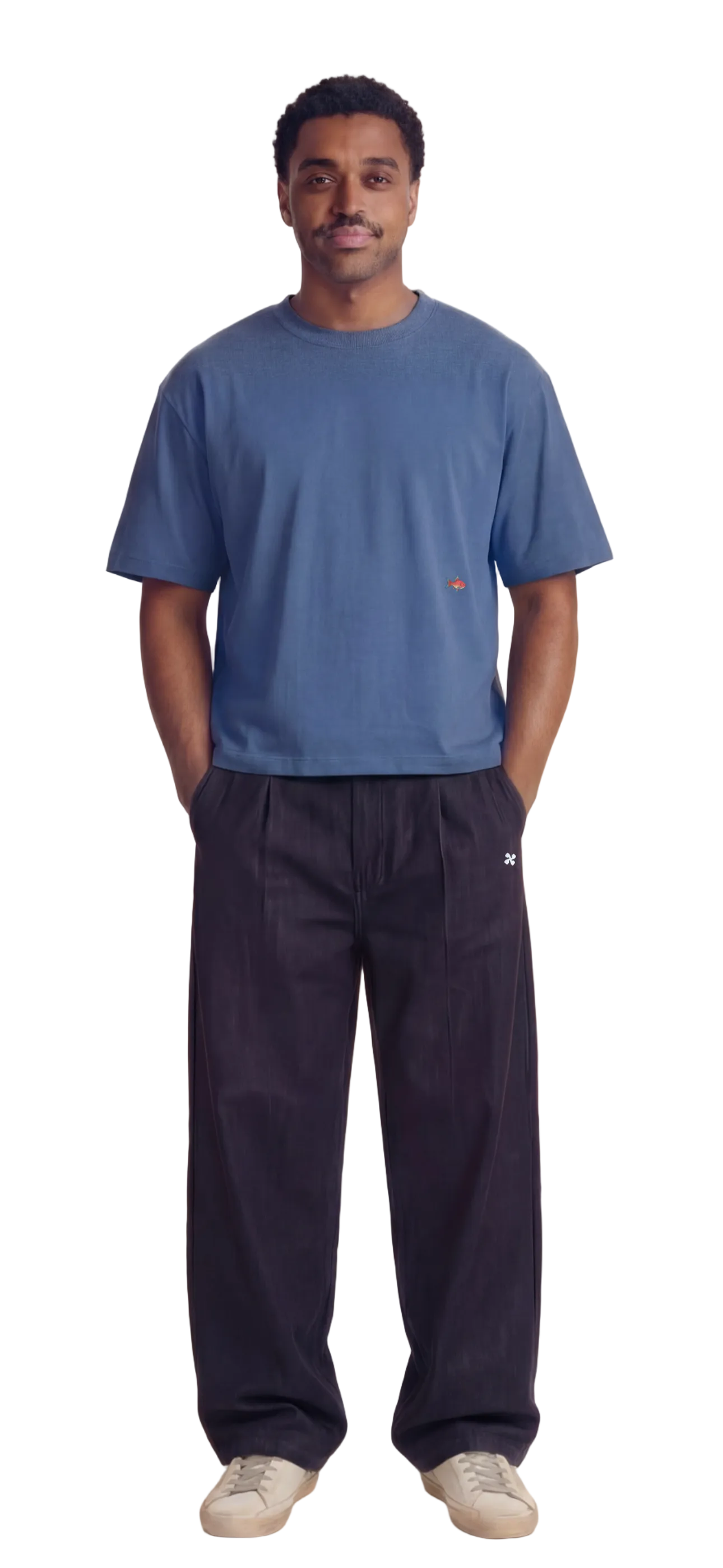 Blue printed cropped t-shit